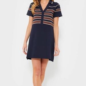 Tuckernuck Navy and Brown Striped Wright Polo Dress